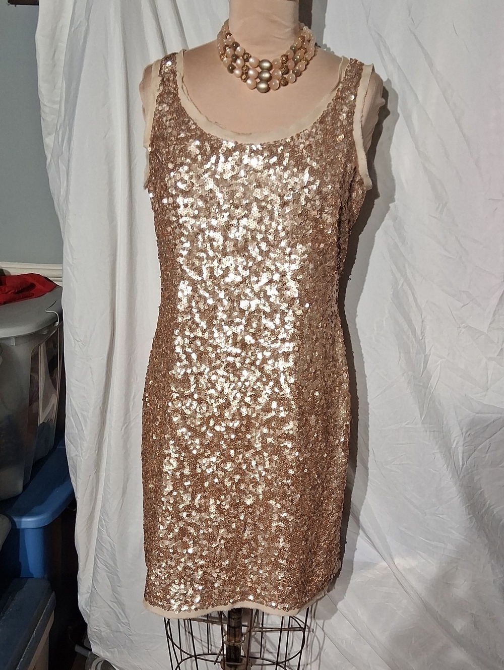 Talbots Rose Gold Sequin Tank Mini Dress